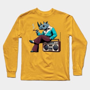 smoking 70s rhino and a vintage radio Long Sleeve T-Shirt